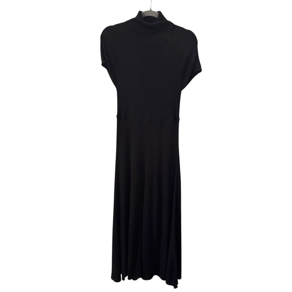 Anthropologie Maeve Samson Knitted Turtleneck Midi Dress Black Sparkle Size M - Picture 5 of 12